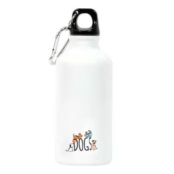 Biggdesign Dogs 400 ML Aluminum Water Bottle, Leak-proof, Watertight, Carabiner, Stylish Design