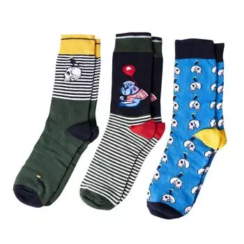 Biggdesign Mens Cotton 3-Pack Patterned Socks, Ankle High Dress and Casual Socks For Men, Cool Socks, Animal Themed, 3 Different Patterns
