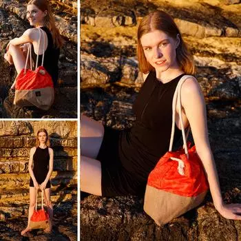 Biggdesign Moods Up Beach Shoulder Bag, Large and Lightweight Summer Bag with Rope Handle and Inner Pocket, Made of Polyester and Jute, Orange