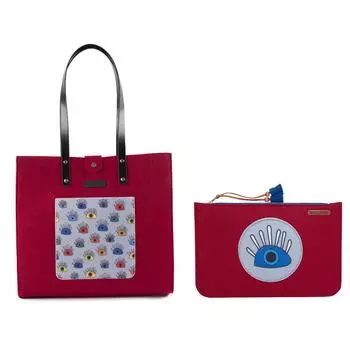 Biggdesign My Eyes On You Felt Handbag Set For Women, Handbags With Matching Wallets, Tote Shoulder Bag for Women with Multifunctional Pouch Case