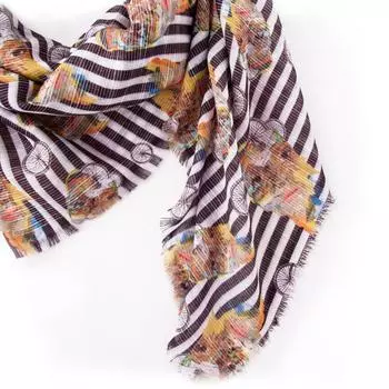 Biggdesign Nature Shawl, Cotton Fabric, Blue Patterned Shawl, 106x106 cm, Soft and Comfortable Woven, Hair and Bag Accessory