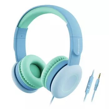 BIGGERFIVE с регулируемым размером громкости для детей, подходит для детских наушников светло-голубого цвета, соединение 3,5 мм, складной, микрофон, выбор 85/94 дБ,