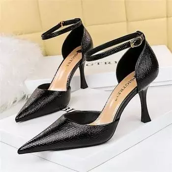 BIGTREE Банкетные сандалии на высоком каблуке с острым носком и ярким лицом из лакированной кожи, однотонные сандалии со змеиным узором и ремешком на одну линию 34 белый