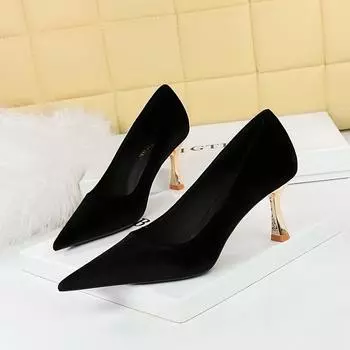 BIGTREE Европейские и американские модные простые банкетные туфли на высоком металлическом каблуке Xishi, замшевые туфли с острым носком и неглубоким горлышком