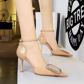 BIGTREE/Европейский стиль, банкетные сандалии на высоком каблуке с острым носком, одно слово, с металлической пряжкой, женские полые сандалии 40 красный