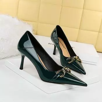 BIGTREE, корейская модная женская обувь для банкетов, высокие каблуки, туфли на высоком каблуке, декоративные одинарные туфли из лакированной кожи с неглубоким разрезом и металлической пряжкой 43 белый