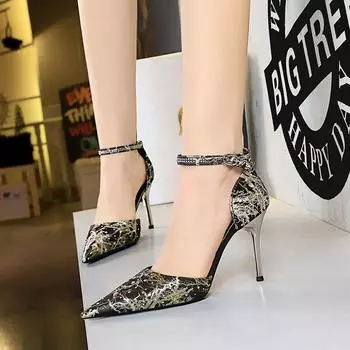 BIGTREE, полые высокие каблуки в европейском и американском стиле, тонкие каблуки, высокие каблуки с мелким ртом, острый носок, выдолбленные стразы в стиле ретро 43 чёрный