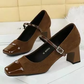 Туфли BIGTREE Леопард Весна Туфли на высоком каблуке Женские Карликовые Ретро Туфли-лодочки Новая Модная Квадратный носок Мелкий вырез 35