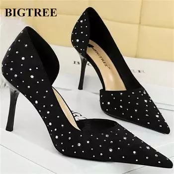 BIGTREE туфли для вечеринок на высоком каблуке 8 см со стразами для вечеринок, свадебных платьев, свадебные туфли