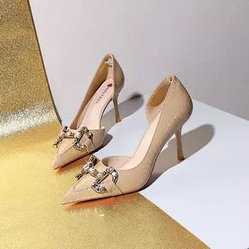 BIGTREE Женская обувь Простой стиль Высокие каблуки Атласная ткань С острым носком с мелким вырезом Пикантные ночные клубы 43 белый