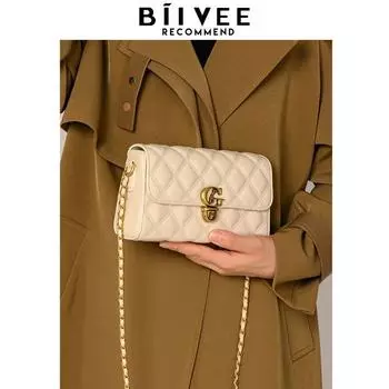 Biivee White Bag Chain Bag Classic Style Quilted Crossbody Small Bag 2025 New Arrival Textured Shoulder Underarm Bag Beige White