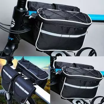 Bike 3 In1 Pack Pouch Bag Bicycle Cycling Front Top Tube Frame Storage Bags
