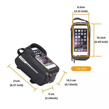 Bike Bag 1L Frame Front Tube Cycling Bag Bicycle Waterproof Phone Case Holder Touchscreen Bag Accessories чёрный