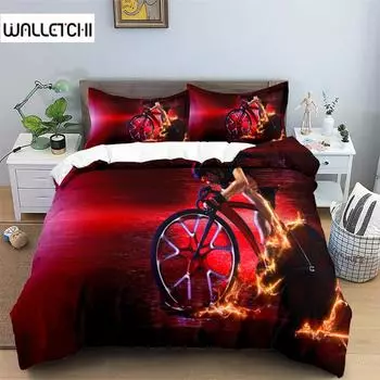 Bike Cycling Print Bedding Set Sport Style Duvet Cover Mountain Bike Quilt Cover With Pillowcases King For Teen Adult Room Decor EU single(135x200cm)