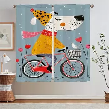 Bike Dog Curtains Child Room Kitchen Curtain Tiebacks Cheap Things With Free Shipping for Home Interior Curtains for Living Room W50xH70cmx2pcs-CL