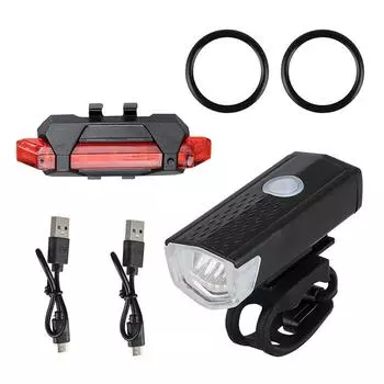 Bike Headlight Taillight Night Riding Safety Set 360 Degrees Visibility USB Rechargeable High Brightness Riding Warning Life чёрный