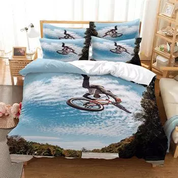 Bike race Bedding 3-piece Digital Printing Cartoon Plain Weave Craft For North America And Europe Bedding Set Queen EU single(135x200cm)