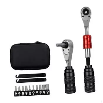 Bike Repair Tool Set, Bicycle Kit, Small Ratcheting Wrench with 10 Bits, Portable Ratchet