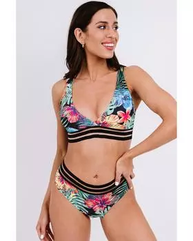 Бикини Azura Exchange с тропическим принтом и полосатой сеткой в стиле пэчворк S зелёный