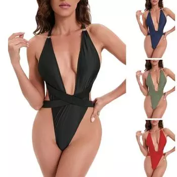 Бикини-боди супер мягкий износостойкий нейлон женский сексуальный цельный Push S чёрный