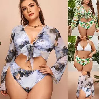 Бикини больших размеров 2023, юбки, комплект из 3 предметов, купальник с пуш-ап, женский купальник, женский сексуальный купальный костюм, пляжная одежда 0XL зелёный