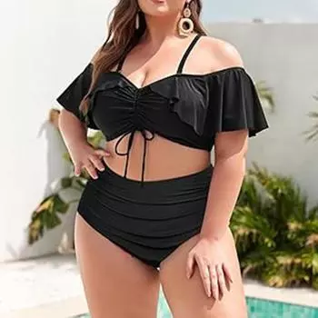 Бикини больших размеров 2024, женский купальник на бретельках для полных женщин, сексуальные комплекты бикини на шнуровке, пляжная одежда, женский купальный костюм, женский купальник из полиэстера, женский купальник L чёрный