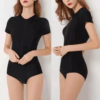 Бикини для серфинга, однотонный цельный сексуальный купальный костюм с высокой талией на молнии, пляжная одежда XL чёрный