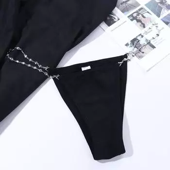 Bikini Hot Girl Style Hollow Metal Chain Briefs Sexy Panties See-through Thong Women Intimates M