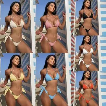 Бикини Экстремальный вульгарный миниатюрный буркини Бикини и пляжная одежда Микро купальники стринги Бикини 2024 Женская пляжная одежда Отдельный купальник S оранжевый