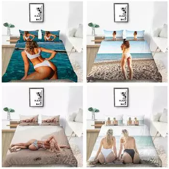 Бикини, комплект постельного белья с красивым принтом, комплект постельного белья, пододеяльник, наволочка, простыня/двойной король, 2/3 предмета, украшение для спальни Baby 100x135cm