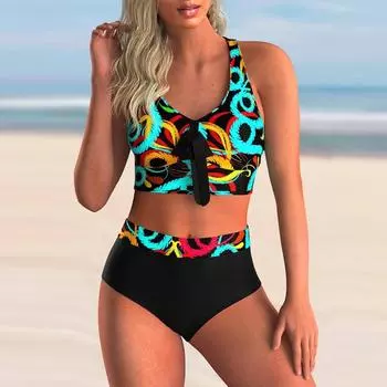 Бикини красочный купальник женский купальник пуш-ап комплект бикини с высокой талией купальный костюм летний пляж S фиолетовый