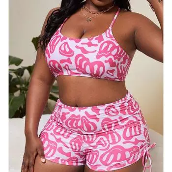 Бикини новый европейский и американский принтованный топ-труба большой размер купальник женский плоский угол пляжный раздельный купальник Ins 0XL