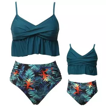 Бикини новый купальник родитель-ребенок купальник бикини прикрывает мясо и выглядит худым женщины S темно-зеленого