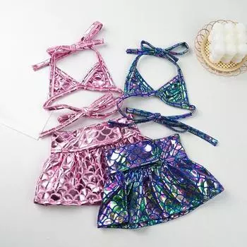 Бикини-платье для собак, сверкающий купальник для собак, купальный костюм «русалка» с блестящей чешуей, летний пляжный наряд для маленьких и средних кошек и собак S синий