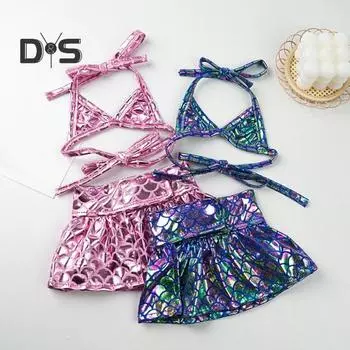 Бикини-платье для собак, сверкающий купальник для собак, купальный костюм «русалка» с блестящей чешуей, летний пляжный наряд для маленьких и средних кошек и собак S розовый