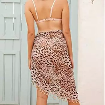 Бикини-прикрытие с леопардовыми кистями, женская полупрозрачная винтажная юбка-прикрытие для отпуска хаки