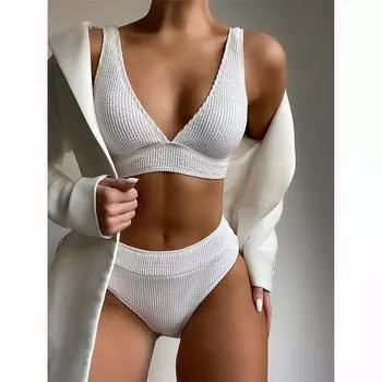 Бикини с эффектом пуш-ап, бразильские комплекты бикини, стринги, купальник, однотонные женские купальники, купальные костюмы, пляжная одежда, купальный костюм S белый