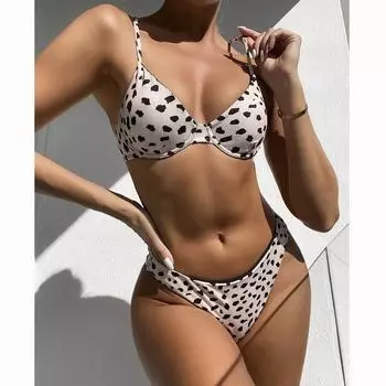 Бикини с эффектом пуш-ап, сексуальный комплект бикини, женский купальник с высоким вырезом, Loepard, купальник с высокой талией, купальный костюм, купальный костюм, бикини S чёрный