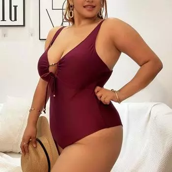 Бикини с глубоким V-образным вырезом, однотонный женский купальник на шнуровке с высокой талией 3XL чёрный