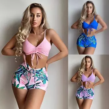 Бикини с высокой талией, однотонный купальник, женский купальник с эффектом пуш-ап, женский купальный костюм с лямкой на шее, винтажный купальный костюм, Biquini S розовый