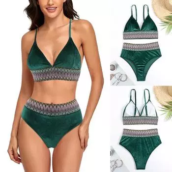 Бикини с высокой талией, сексуальный купальник, женский купальный костюм с пуш-ап, комплект бикини, большие размеры, купальники, женский пляжный купальный костюм S зелёный