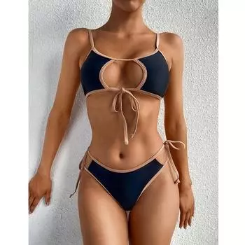 Бикини с высокой талией, сексуальный женский купальник, женский купальник, женский комплект бикини с вырезами, купальный костюм, купальный костюм Biquini S чёрный