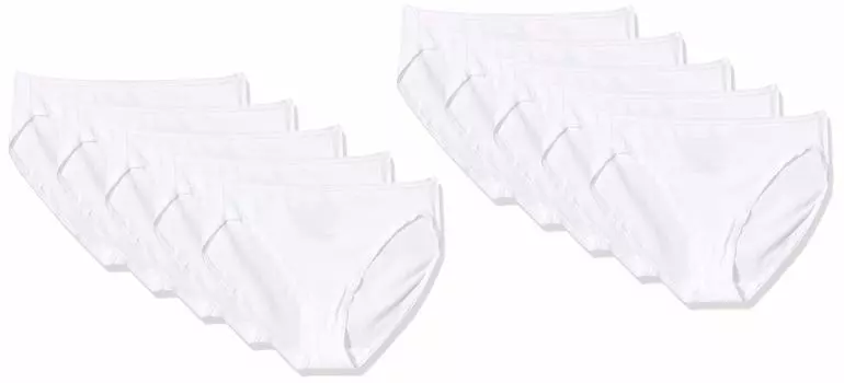 Бикини Высокие 2XL [Amazon Essentials] 10 штук Шорты, Трусики, Нижнее белье, Крой, Хлопок, Женские, Белые, белый