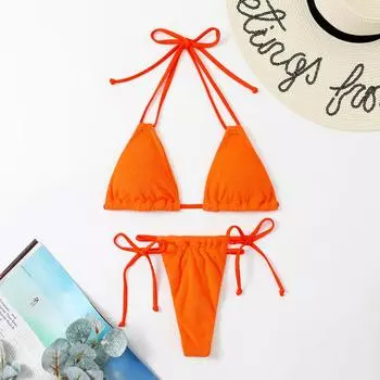 Бикини женский купальник с лямкой на шнуровке купальники с высокой талией стринги комплект бикини бразильский пляжный купальный костюм L