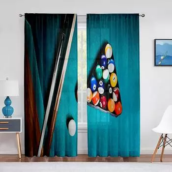 Бильярдные шары, снукер, конкурс, развлекательные игры, тюлевые шторы для гостиной, спальни, кухни, декор, прозрачная занавеска из вуали, драпировка 1 PCS W100XH250cm&Rod Pocket