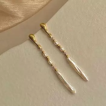 Bilandi модные ювелирные изделия серьги с натуральным пресноводным жемчугом элегантные темпераментные медные длинные висячие серьги высокого качества для женщин