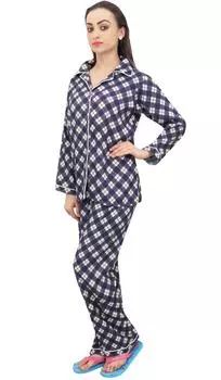 Bimba 2 Pcs Темно-синяя женская рубашка в клетку с пижамными штанами Одежда для сна - 10 темно-синий
