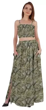 Bimba 2 шт. сексуальное платье для пляжной вечеринки для женщин с принтом укороченный топ и длинная юбка 3XL бежевый