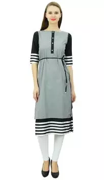 Bimba 3 4 Рукава Дизайнерская Туника Двухслойная Шикарная Курта Курти С Боком 10 серый