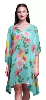 Бимба Акварельные Дамы Кафтан Праздничная Одежда для отдыха Пляжное Платье Миди 4X-5X аквамарин